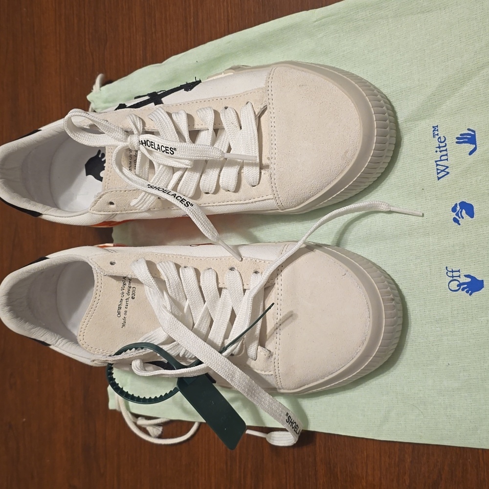Off-White Cream and Black Sneakers with Orange Detail - Picture 5 of 7
